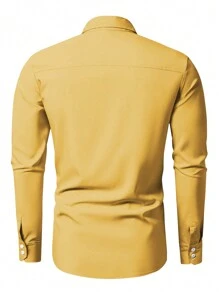 Manfinity Mode Men Solid Button Up Shirt, For Fall, Long Sleeve Top - Yellow - View 2