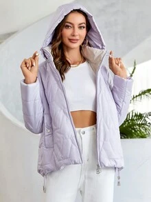 Cinemore 落肩抽绳下摆连帽夹棉大衣 - 紫色 - 查看 3