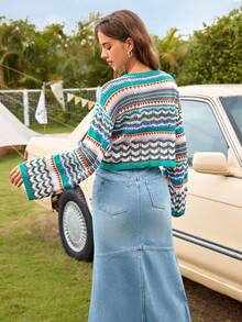 Soleia Geo Pattern Drop Shoulder Sweater - Multicolor - View 2