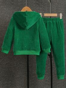 男小童字母補丁細節連帽夾克和運動褲不帶T恤 - 綠色 - 查看 2