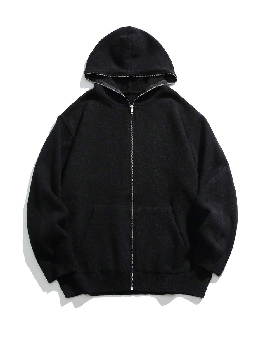 Men Zip Up Hooded Cardigan - Black - View 1