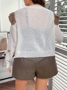 SHEIN Clasi 大碼小絨球細節荷葉邊開襟衫 - 白色 - 查看 2