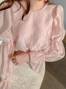 DAZY Chất rắn Vòng cổ Áo sơ mi - Hồng - Xem 5