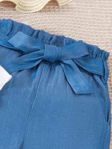 SHEIN 女大童T恤&紙袋腰腰帶長褲 - 白色 - 查看 5