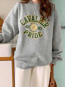 DAZY 字母圖案落肩袖運動衫 - 灰色 - 查看 3