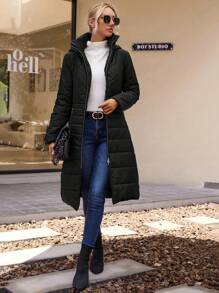 SHEIN LUNE Zip Up Hooded Padded Coat For Winter - Black - View 5