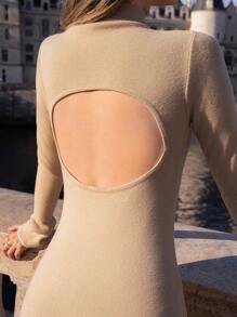 SHEIN Frenchy Solid Ruffle Hem Mock Neck Sweater Dress Winter Elegant