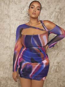 SHEIN BAE Đầm dài tay cổ bất đối xứng cỡ lớn dành cho nữ - Nhiều màu - Xem 6