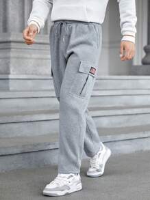 Manfinity VCAY Men Flap Pocket Side Drawstring Waist Cargo Pants - Light Grey - View 5