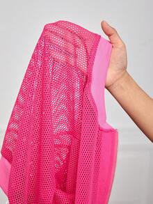 SHEIN Essnce Zip Up Mesh Bomber Jacket - Hot Pink - View 6