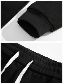 男士拉鏈開襟抽繩連帽衫和運動褲不帶T恤 - 黑色 - 查看 3