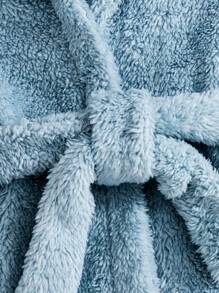 男小童卡通刺繡3D設計連帽腰帶絨毛外套 - 彩色 - 查看 7