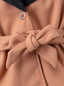 Baby Girl 1pc Contrast Binding Belted Overcoat - Brown - View 4