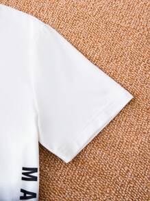 SHEIN Tween Boy Letter Graphic Ombre Contrast Trim Tee & Drawstring Waist Shorts - Black - View 8