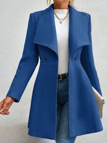SHEIN Privé Waterfall Collar Double Button Overcoat - Royal Blue - View 1