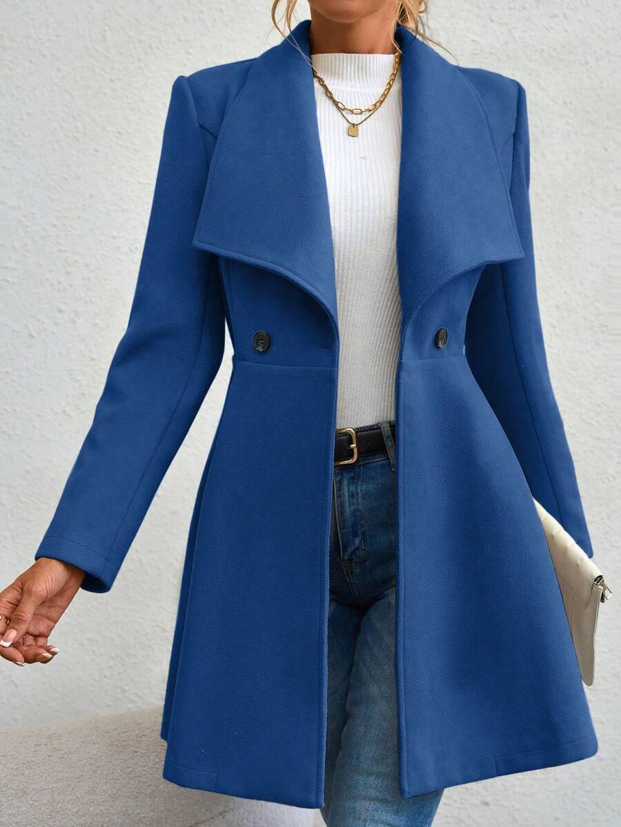 SHEIN Privé Waterfall Collar Double Button Overcoat - Royal Blue - View 1