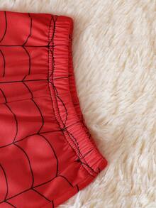 男嬰雙色蜘蛛網印花連帽衫和運動褲 - 紅色 - 查看 4