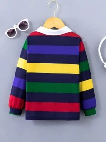 SHEIN Young Boys' College Style Slogan Long Sleeve Polo Shirt, Casual Top - Multicolor - View 2