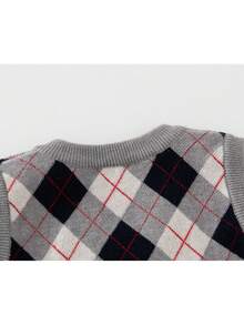 Baby Girl Argyle Pattern Pleated Sweater Dress - Grey - View 7