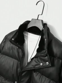 RueChic Men Flap Pocket Puffer Coat Without Tee - Black - View 3