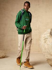 In My Nature Men Letter Graphic Drawstring Hoodie - Army Green - View 3