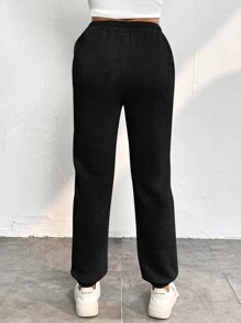 SHEIN PETITE Solid Slant Pocket Sweatpants - Black - View 2