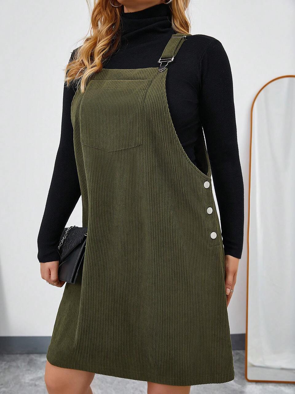 Plus Solid Pocket Front Overall Dress Without Tee