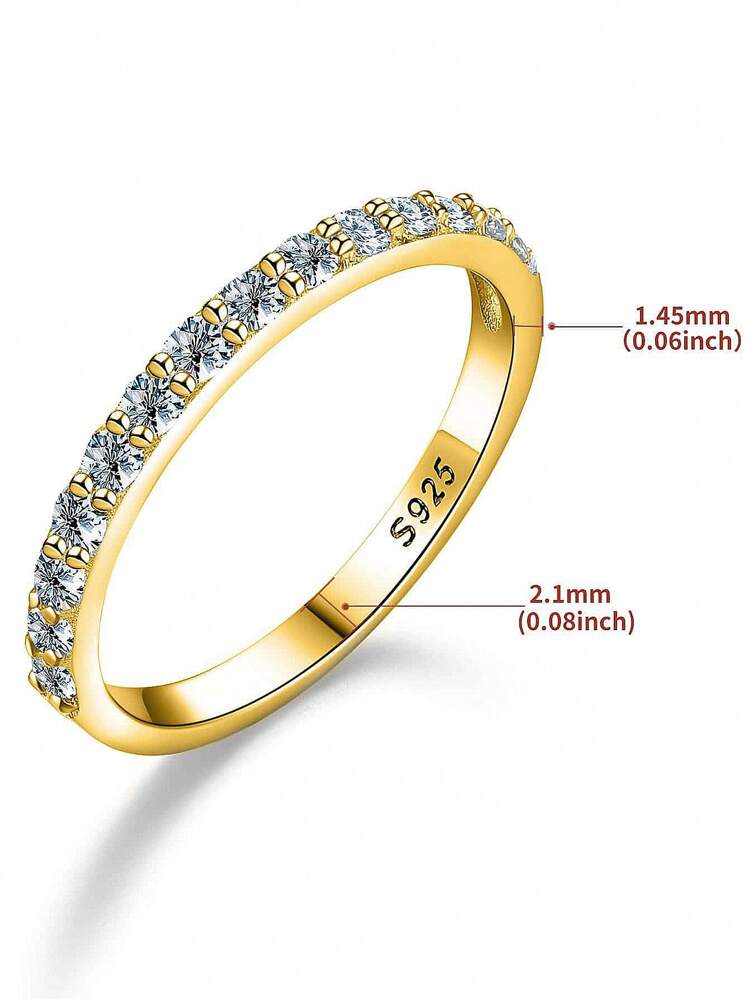 1pc Moissanite & Diamond Engagement Ring, S925 Sterling Silver Commitment Ring, Eternal Ring, Anniversary Ring, Luxury Jewelry Gift For Bride - Gold - View 5