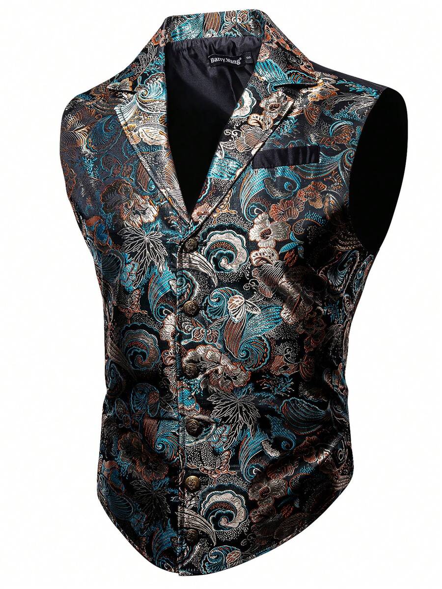 Men Plus Paisley Print Waistcoat - Multicolor - View 1