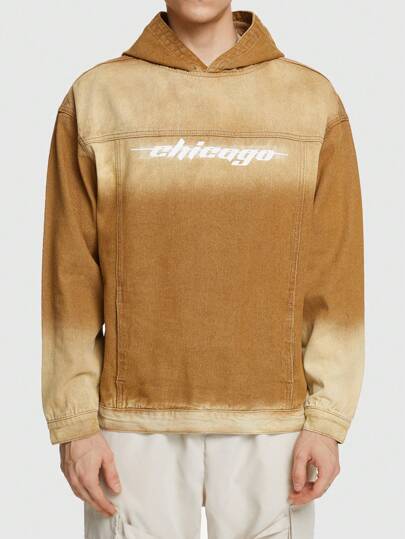 ROMWE Avant Chaqueta De Mezclilla Con Capucha Para Hombre Con Estampado De Letras