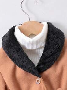 Baby Girl 1pc Contrast Binding Belted Overcoat - Brown - View 5