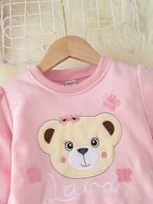 SHEIN 女小童熊&字母刺繡下擺開叉套頭衫和襯衫洋裝 - 彩色 - 查看 6