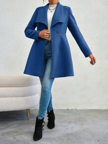 SHEIN Privé Waterfall Collar Double Button Overcoat - Royal Blue - View 6