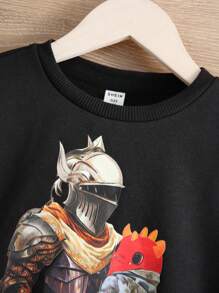 SHEIN 年輕男孩標語和人物圖案運動衫無襯衫 - 黑色 - 查看 4