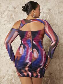 SHEIN BAE Đầm dài tay cổ bất đối xứng cỡ lớn dành cho nữ - Nhiều màu - Xem 2