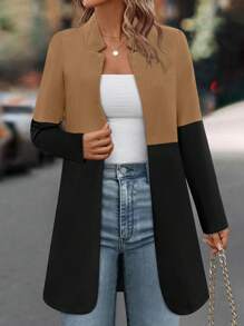 SHEIN LUNE Abrigo de dos tonos con parte delantera abierta - Negro - Ver 4