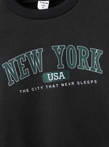 SHEIN 男小童字母圖案衛衣和衛褲 - 黑色 - 查看 7