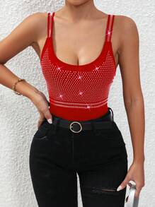 Allurite 新年服装水钻细节吊带紧身衣 - 紅色 - 查看 3