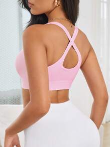 SHEIN Sport Studio Solid Crisscross Backless Sports Bra