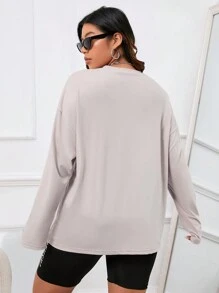 SHEIN EZwear Plus Building & Slogan Graphic Drop Shoulder Tee - Apricot - View 2