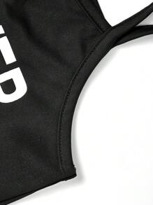 Niñas de malla Camiseta & con estampado de letra Top de tirantes - Negro - Ver 5