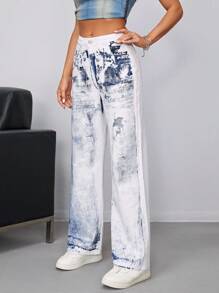 SHEIN ICON Jeans de pierna recta de tie dye - Blanco - Ver 5