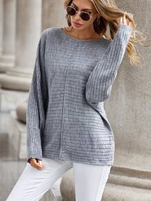 SHEIN LUNE 蝙蝠袖套頭毛衣 - 灰色 - 查看 5