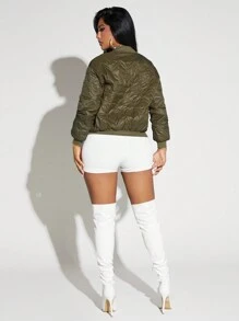 SHEIN SXY Cazadora tipo bomber con cremallera guateado - Verde Oliva - Ver 2