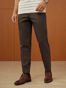 GENTILAND 男士素色腰部抽繩長褲 - 棕色 - 查看 3