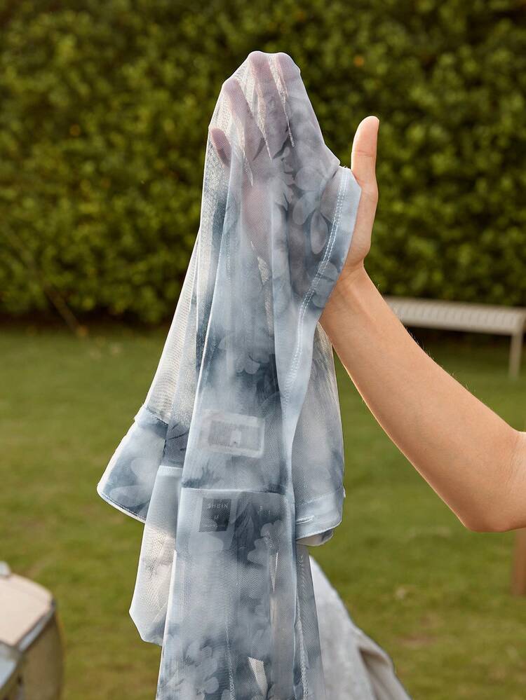 Tie Dye Split Sleeve Mesh Top Without Bra