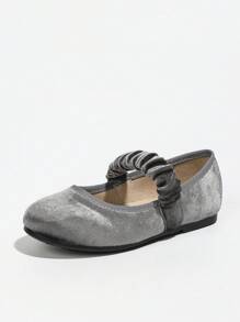 女童复古天鹅绒软底公主鞋，适合大童和小女孩，低鞋面设计，适合跳舞，秋冬季 - 灰色 - 查看 5