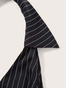 SHEIN MOD Striped Print Button Front Pleated Hem Dress - Black and White - View 3