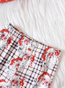 小女孩聖誕幼兒女孩休閒長袖聖誕老人印花襯衫與喇叭褲服裝套裝 - 紅色 - 查看 6