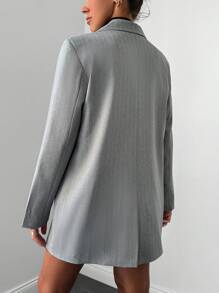 EURMUSE Striped Print Double Button Blazer - Grey - View 2